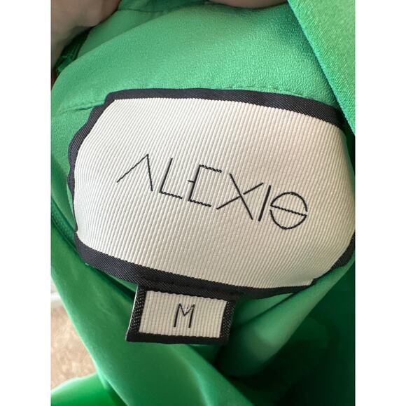 Alexis Green Silk Cateline Cape Sleeve Midi Dress Size M Formal Elegant - Picture 7 of 16